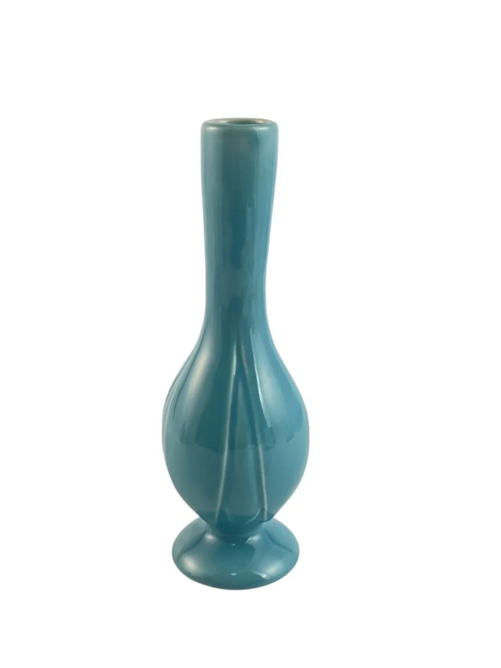 Vintage Turquoise Blue Bud Vase, Mid-Century Modern Ceramic, 6.75